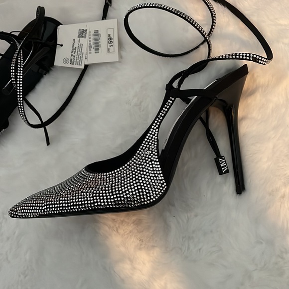 NWT Zara rhinestone open back pointy toe heels - Picture 4 of 7